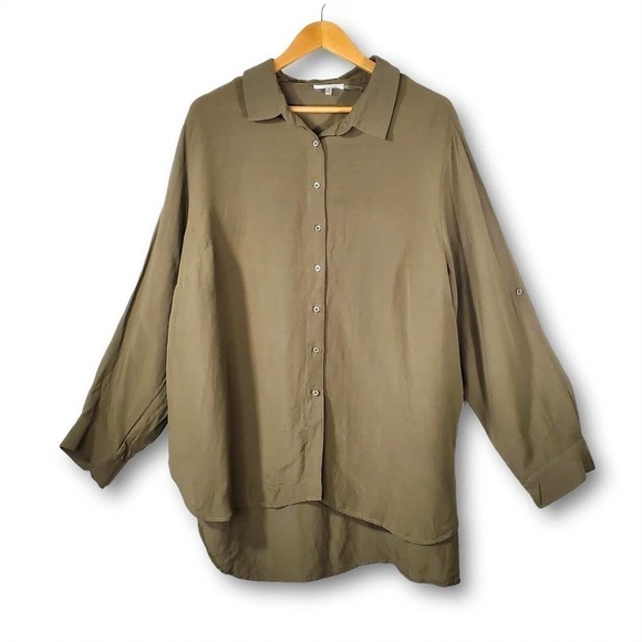 Calvin Klein Linen Blend Modern Essentials Tunic Olive Green Size 1X - Picture 1 of 12